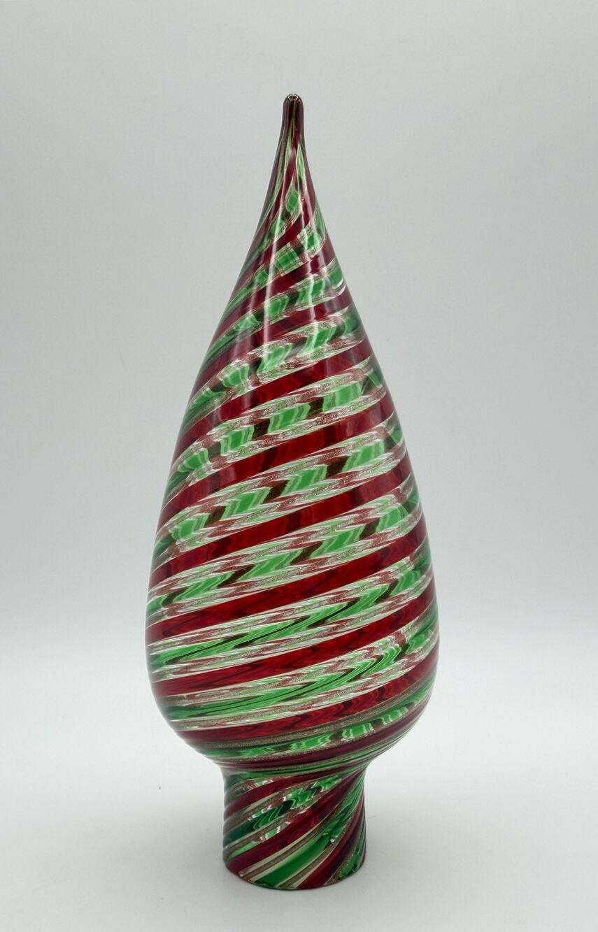 Vintage Murano Art Glass Tree Topper 7” Red Green Gold Aventurine Swirl Italy